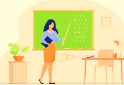 Free Vector | Teacher standing near blackboard and holding stick isolated  flat vector illustration. cartoon woman character near chalkboard and  pointing on alphabet.